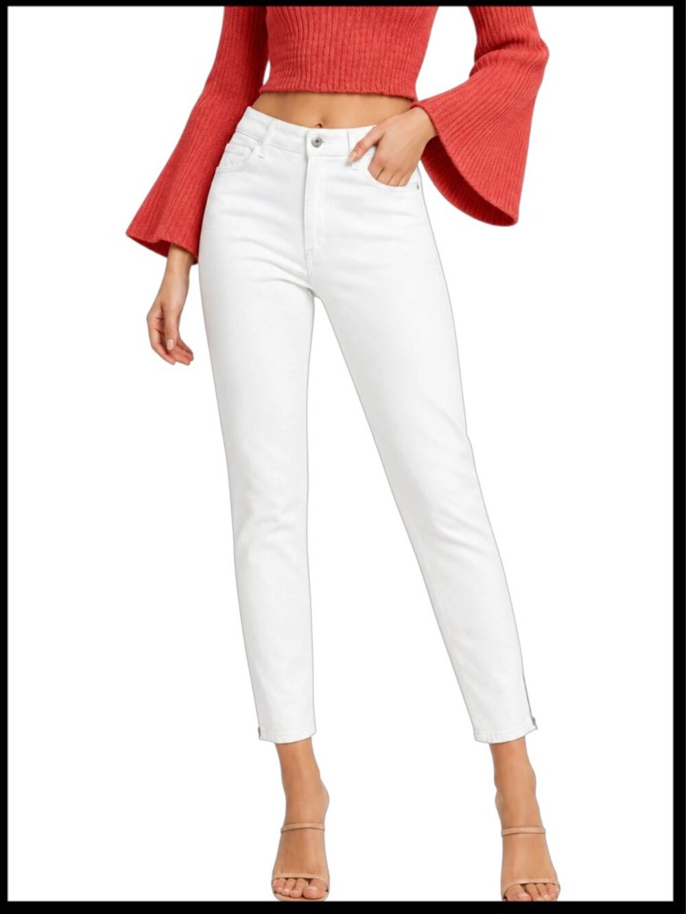 Theory White Stretch Cotton Slim Ankle Zip Hem Pants Jeans XS 0